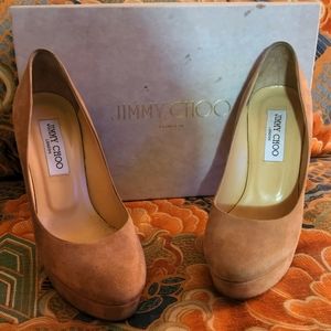 JIMMY CHOO SPAIN ITALY TAN SUEDE PUMPS..